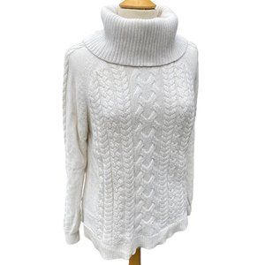 Tommy Bahama Cable Knit Turtleneck Sweater Cream Gold Metallic Sz L